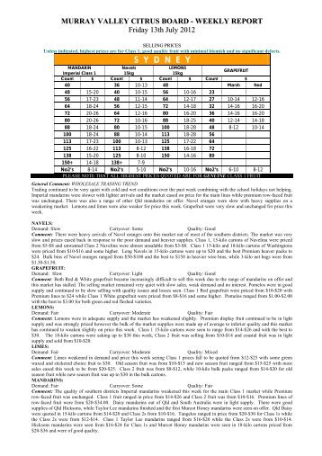 Market Report 13th July 2012 - Murray Valley Citrus Board