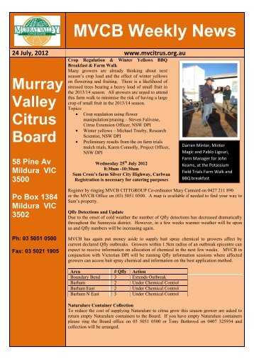 MVCB Weekly News - Murray Valley Citrus Board