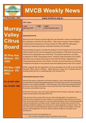 MVCB Weekly News - Murray Valley Citrus Board