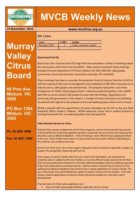 MVCB Weekly News - Murray Valley Citrus Board