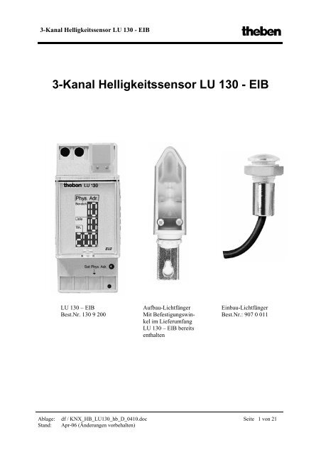 3-Kanal Helligkeitssensor LU 130 - EIB - Theben HTS AG