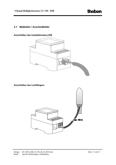 3-Kanal Helligkeitssensor LU 130 - EIB - Theben HTS AG