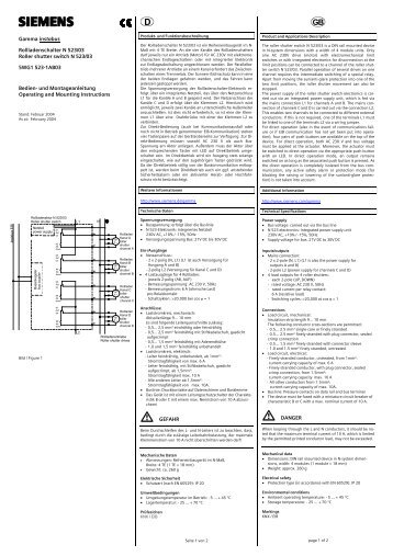 Gamma instabus Rollladenschalter N 523/03 Roller shutter switch N ...