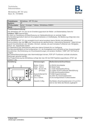 Technische Dokumentation Minitableau MT 701 plus Best ... - Berker