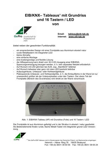 EIB/KNX– Tableaus¹ mit Grundriss und 16 Tastern / LED von