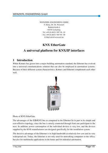 KNX EtherGate A universal platform for KNX/IP interfaces