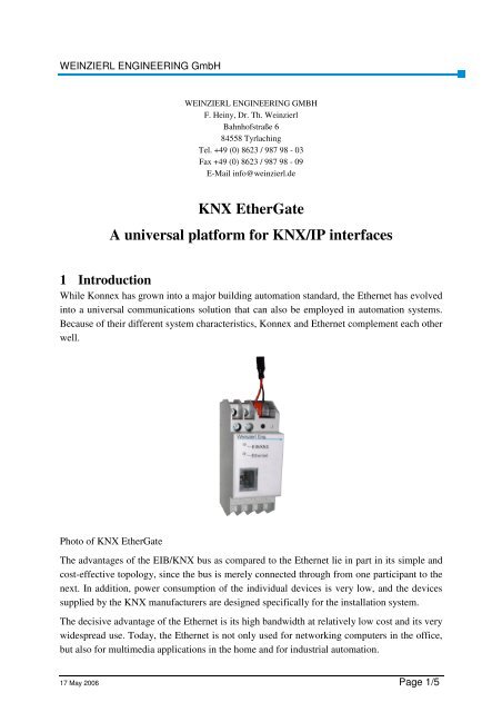 KNX EtherGate A universal platform for KNX/IP interfaces