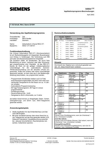 Verwendung des Applikationsprogramms Funktionsbeschreibung ...