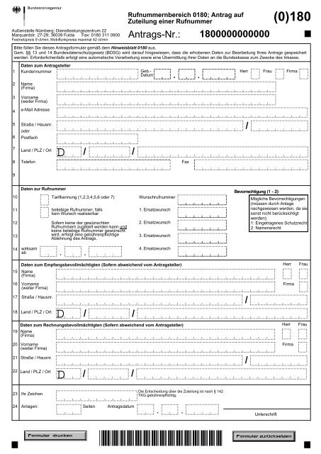 Antrag auf Zuteilung einer Rufnummer - Telekom
