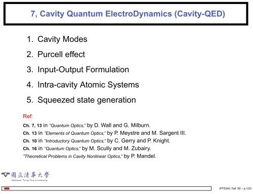 7, Cavity Quantum ElectroDynamics (Cavity-QED) 1. Cavity Modes 2 ...