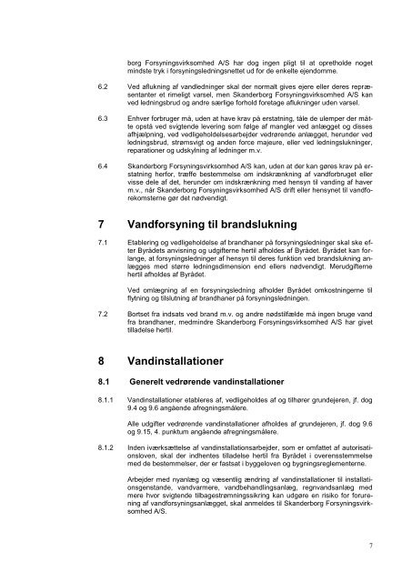 Regulativ for vandforsyning - Skanderborg Forsyning