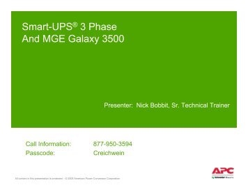 Smart-UPS® 3 Phase And MGE Galaxy 3500 - APC