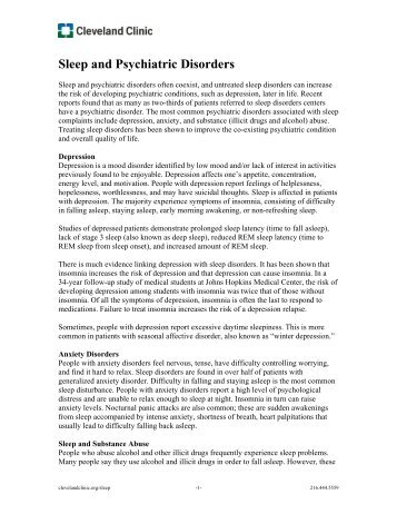 Sleep and Psychiatric Disorders - Cleveland Clinic