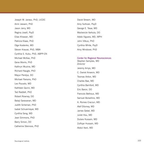 2010 Neurological Institute Outcomes - Cleveland Clinic