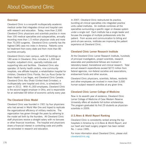 2010 Neurological Institute Outcomes - Cleveland Clinic