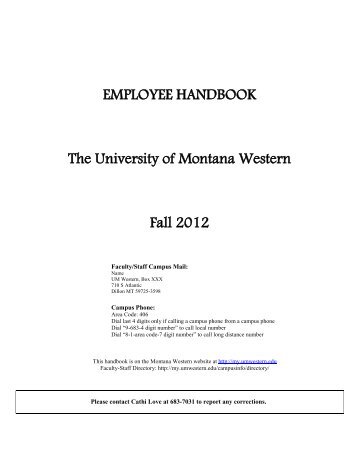 Employee Handbook - The University of Montana Western