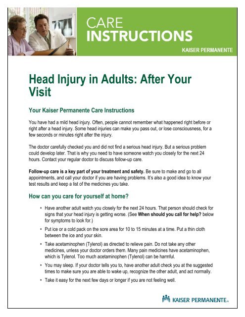 Head Injury in Adults: After Your Visit - My Doctor Online The ...