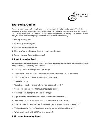 Sponsoring Outline - My Epicure