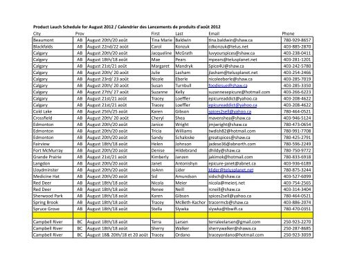 Product Lauch Schedule for August 2012 / Calendrier ... - My Epicure