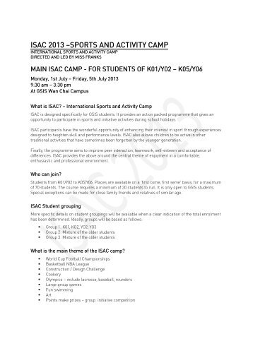 Information Sheet & Application for Main Camp