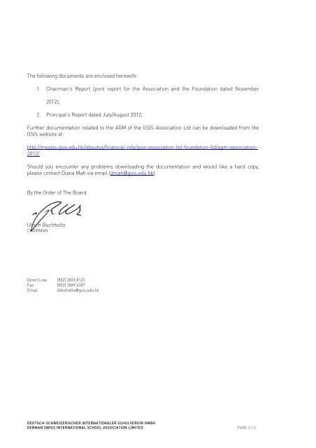 Notice of AGM – Association Ltd - German Swiss International School