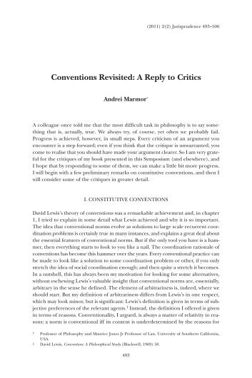 Conventions Revisited: A Reply to Critics - University of Southern ...