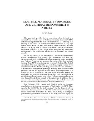 Multiple Personality Disorder and Criminal Responsibility: A Reply