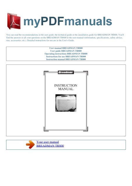 User manual BREADMAN TR800 - MY PDF MANUALS