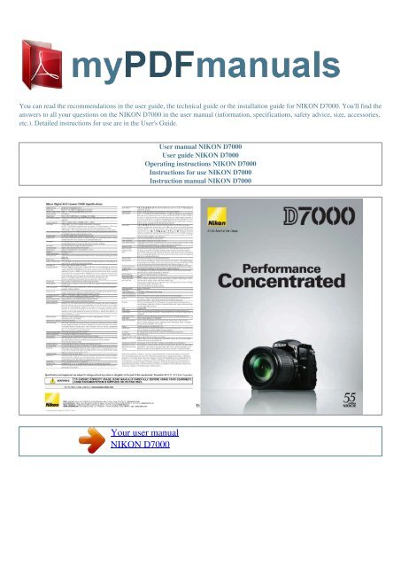 User Manual Nikon D7000 My Pdf Manuals