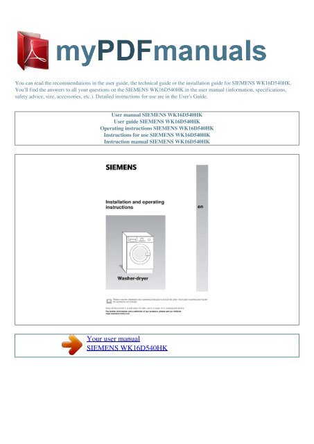 User Manual Siemens Wk16d540hk My Pdf Manuals