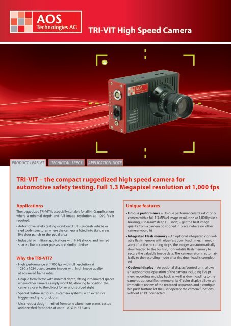 TRI-VIT High Speed Camera - AOS Technologies AG