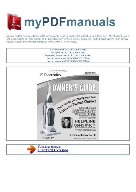 User manual ELECTROLUX Z3040 - MY PDF MANUALS