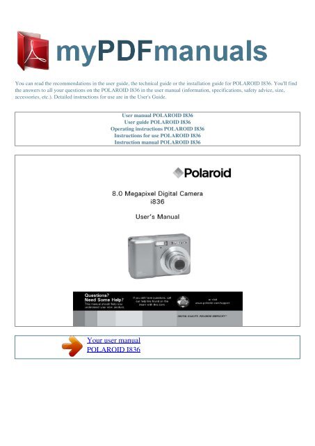 User Manual Polaroid I836 My Pdf Manuals