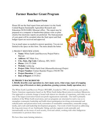 Final Report with photos and art, White Earth Goat - Sustainable ...