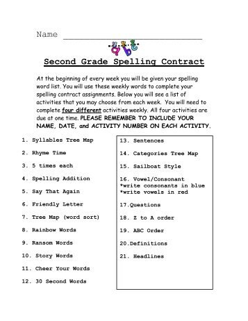 Second Grade Spelling Contract