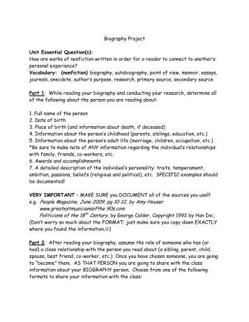 personal biography essay examples