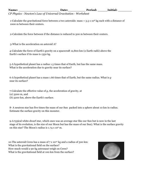 universal-gravitation-worksheet