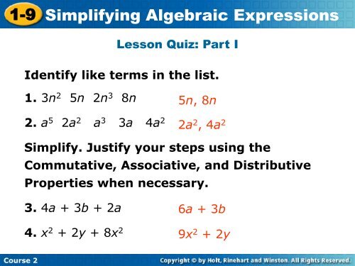 Simplifying Algebraic Expressions