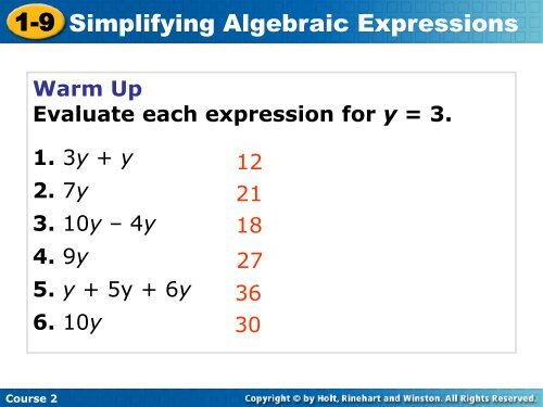 Simplifying Algebraic Expressions