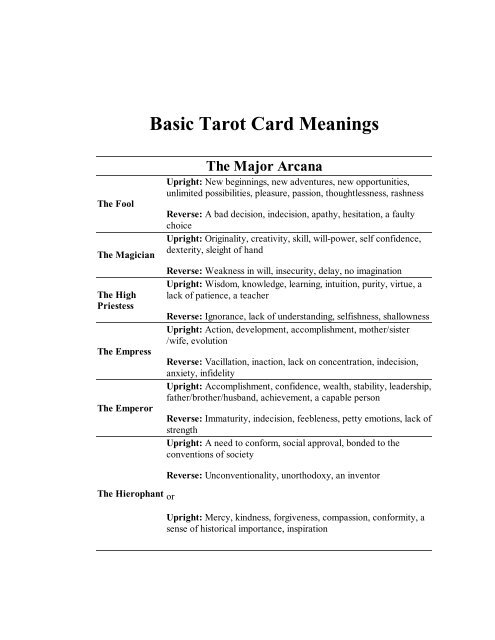 Basic Tarot Card Meanings - myteacup