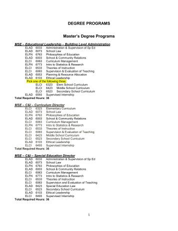 DEGREE PROGRAMS Master's Degree Programs