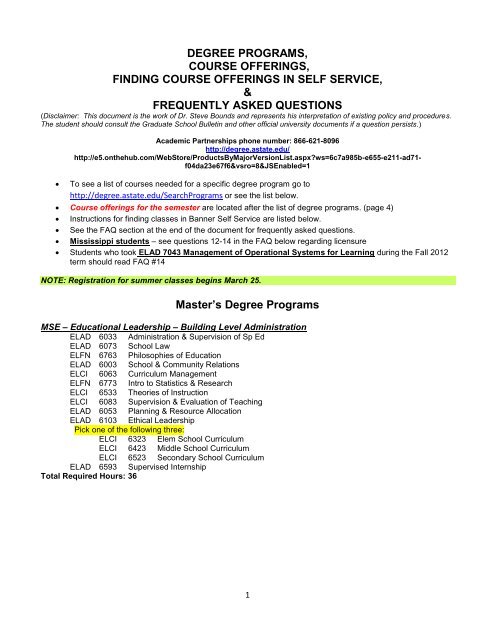 Degree Programs Course Offerings Finding Course