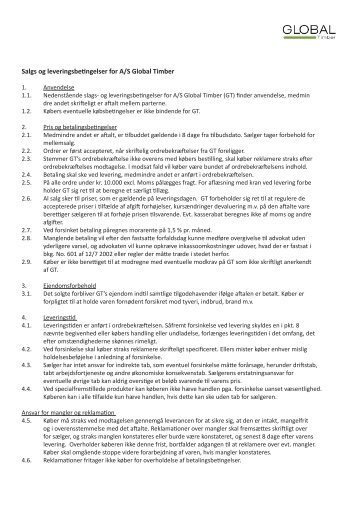 Salgs og leveringsbetingelser for A/S Global Timber