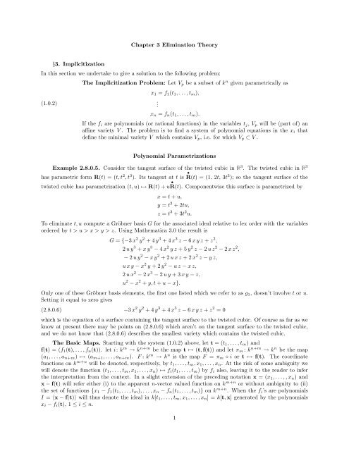 Chapter 3 Elimination Theory §3. Implicitization In this section we ...