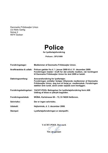 Ansvarspolice 2009 - Hobro Både og Fiskerihavn