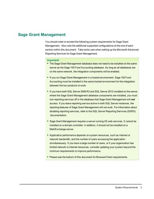 Sage Grant Management System Requirements