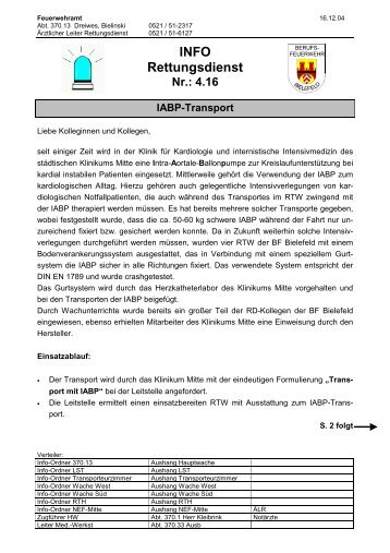 RD-Info Intensivtransport mit IABP - Fortbildungsveranstaltung für ...