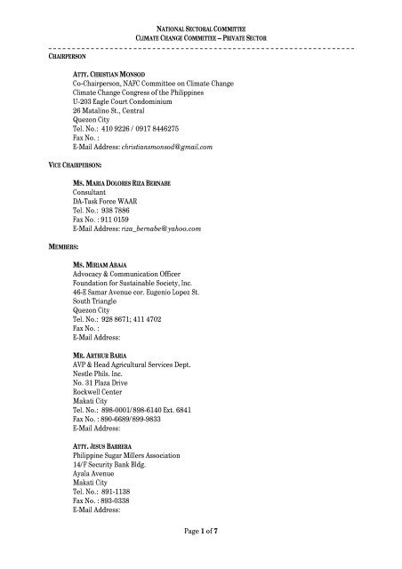 Page 1 of 7 Co-Chairperson, NAFC Committee on Climate Change ...