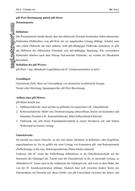 pH-Wert Bestimmung mittels pH-Meter Potentiometrie Definition: Die ...