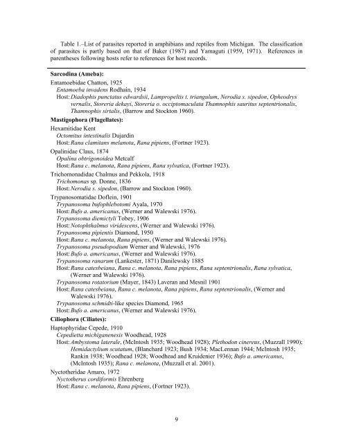 Parasites of Amphibians and Reptiles from Michigan